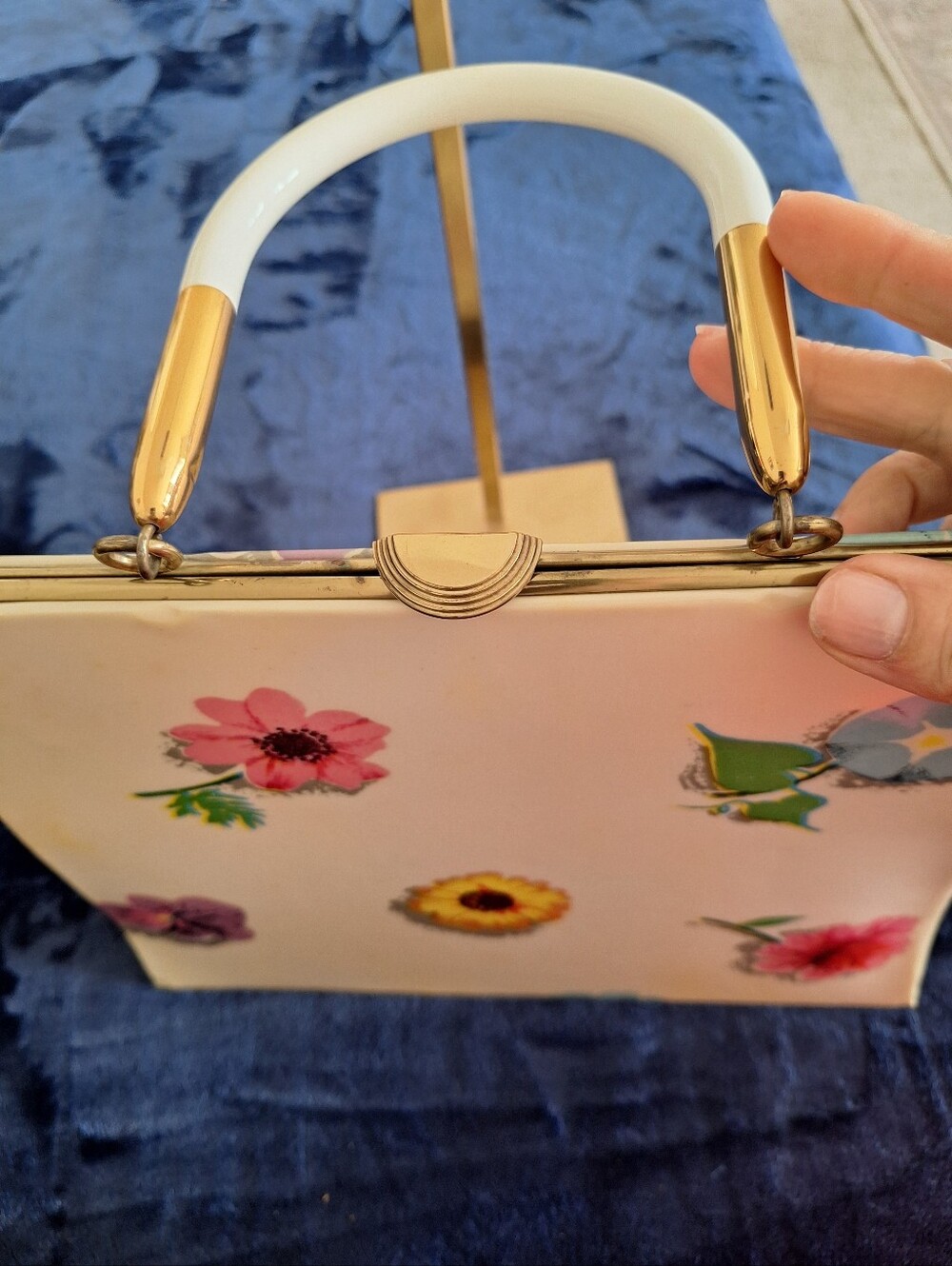 Vintage Floral Print Top-Handle Women’s Bag - Cream - Preloved - Picture 3 of 8